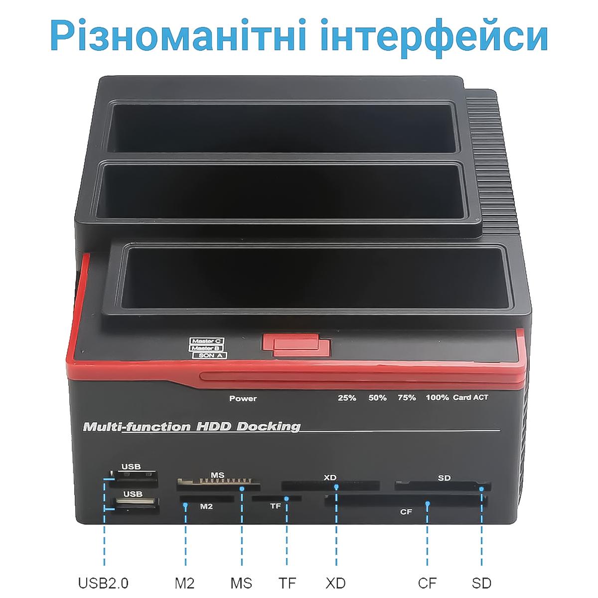 Док-станція для жорстких дисків Addap WLX-893U 2 зовнішня кишеня Sata 2,5"/3,5" з картрідером - фото 17