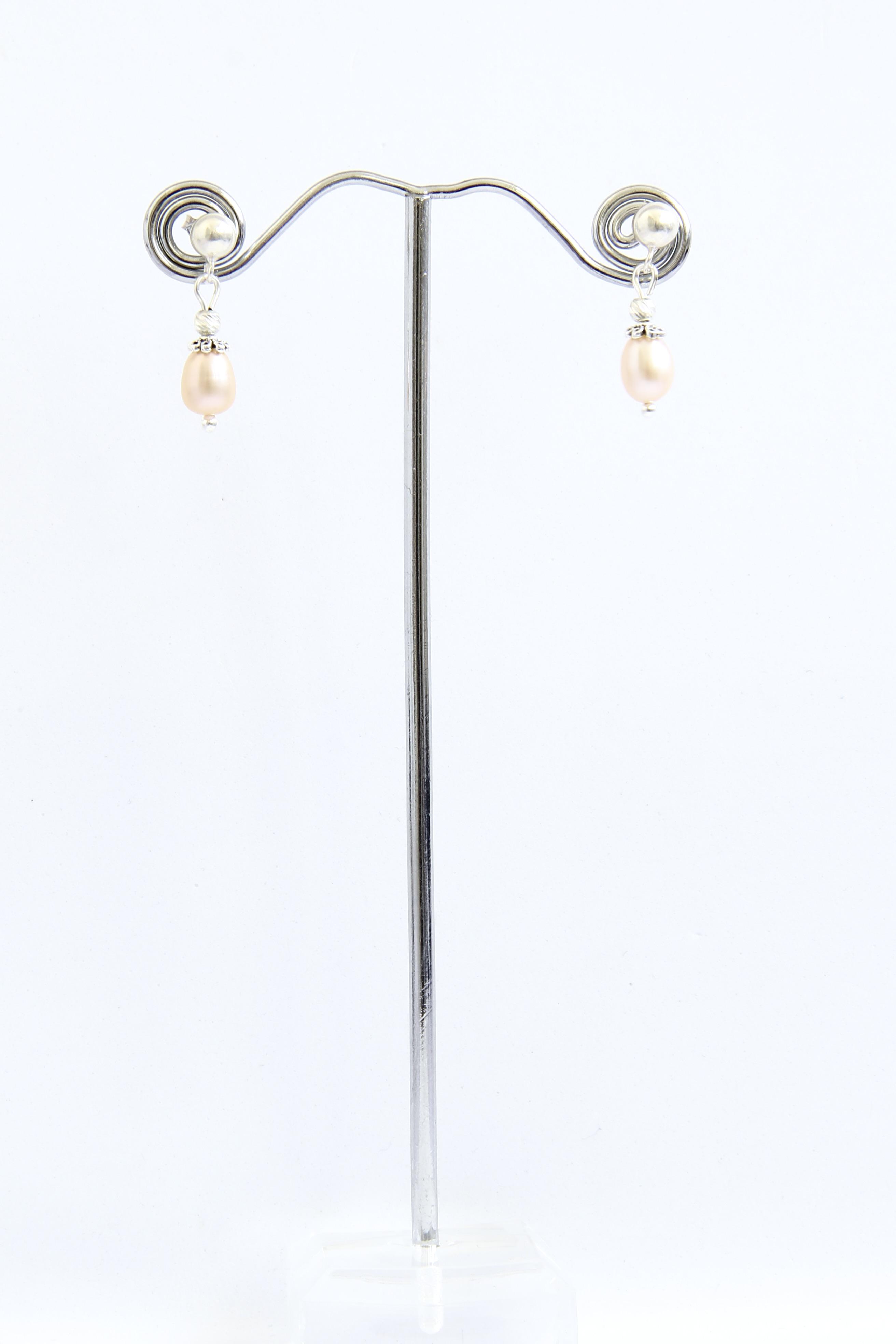 Сережки срібло з натуральними рожевими перлами Димчаста троянда ручна робота (ER-0031)