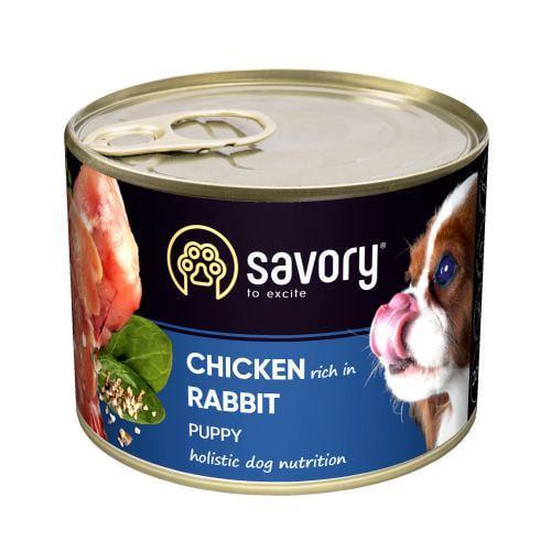 Корм влажный Savory для щенков всех пород с кроликом и курицей 200 г
