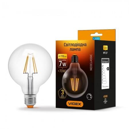 LED-лампа Videx Filament G95FD дімерна 7W E27 4100K 220V (27844429)