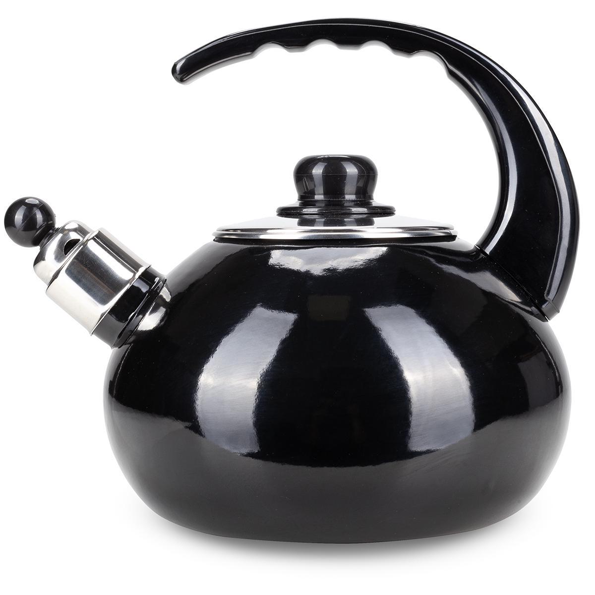 Чайник со свистком Kamille KM-1039А из эмалированной стали 2,5 л Черный (150-84-1039А) - фото 1 Чайник со свистком Kamille KM-1039А из эмалированной стали 2,5 л Черный (150-84-1039А) - фото 1