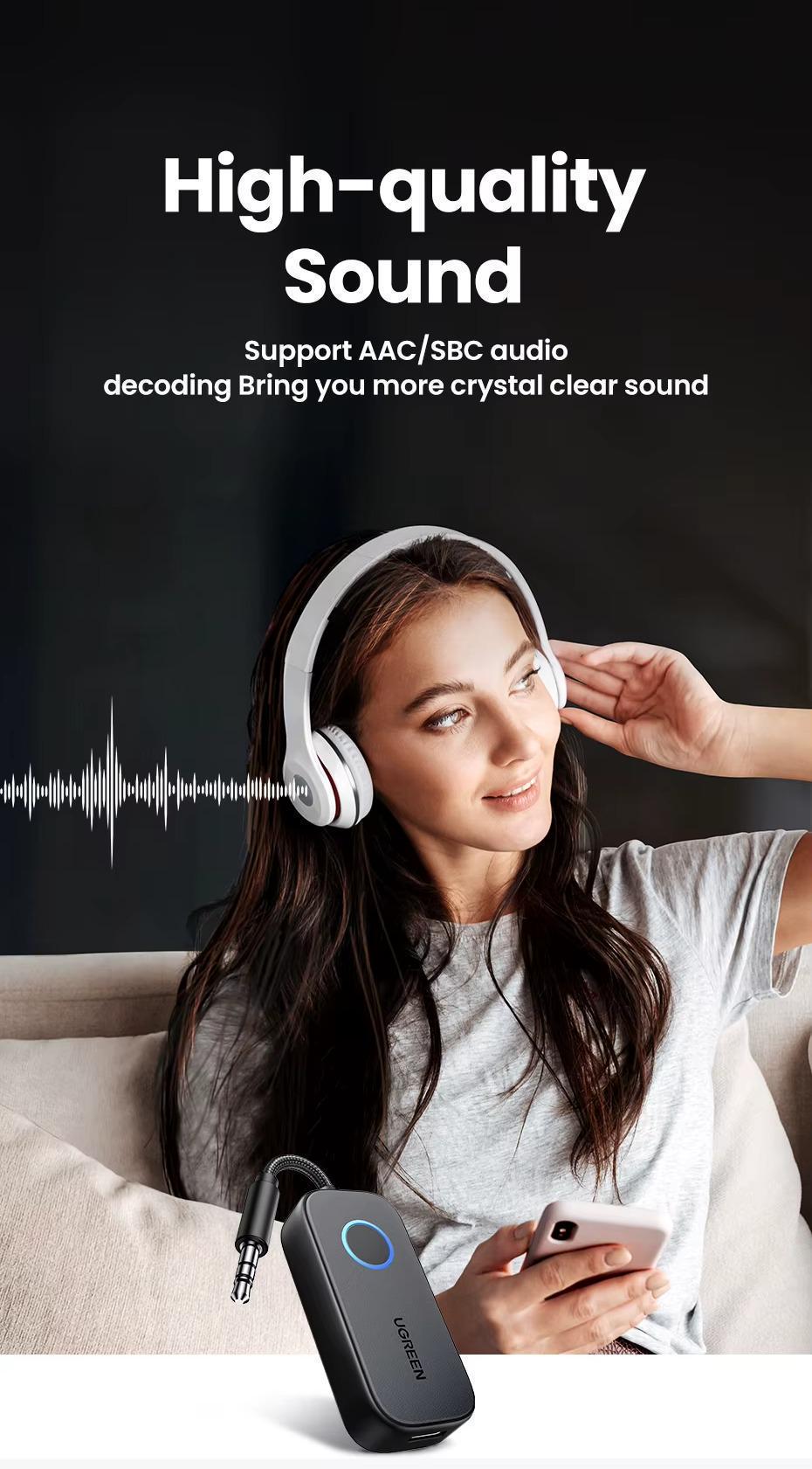 Адаптер UGREEN Bluetooth 5.2 3,5 мм AUX 28 годин роботи Чорний (35222) - фото 11 Адаптер UGREEN Bluetooth 5.2 3,5 мм AUX 28 годин роботи Чорний (35222) - фото 11