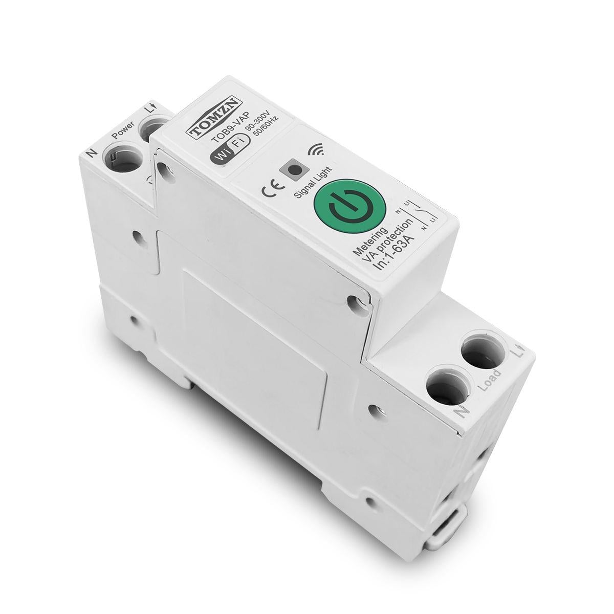 Умный автоматический выключатель Tuya Wi-Fi с защитой TOMZN TOB9-VAP 1P+N 110/220V 1–63A со счетчиком (19645)