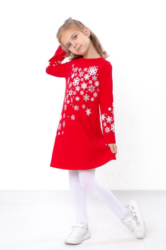 Сукня утеплена для дівчинки прямого крою з новорічним принтом Носи Своє 122 см Червоний (6004)