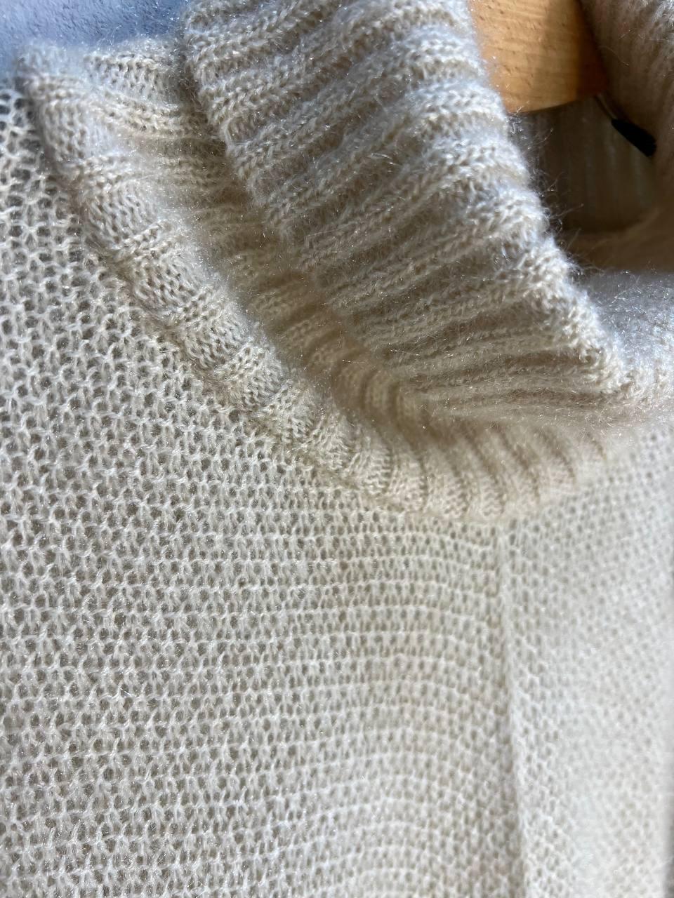 Светр жіночий MY FASHION 3267 павутинка оверсайз широкий комір хомут подовжений р. 44-48 Бежевий (3117) - фото 4