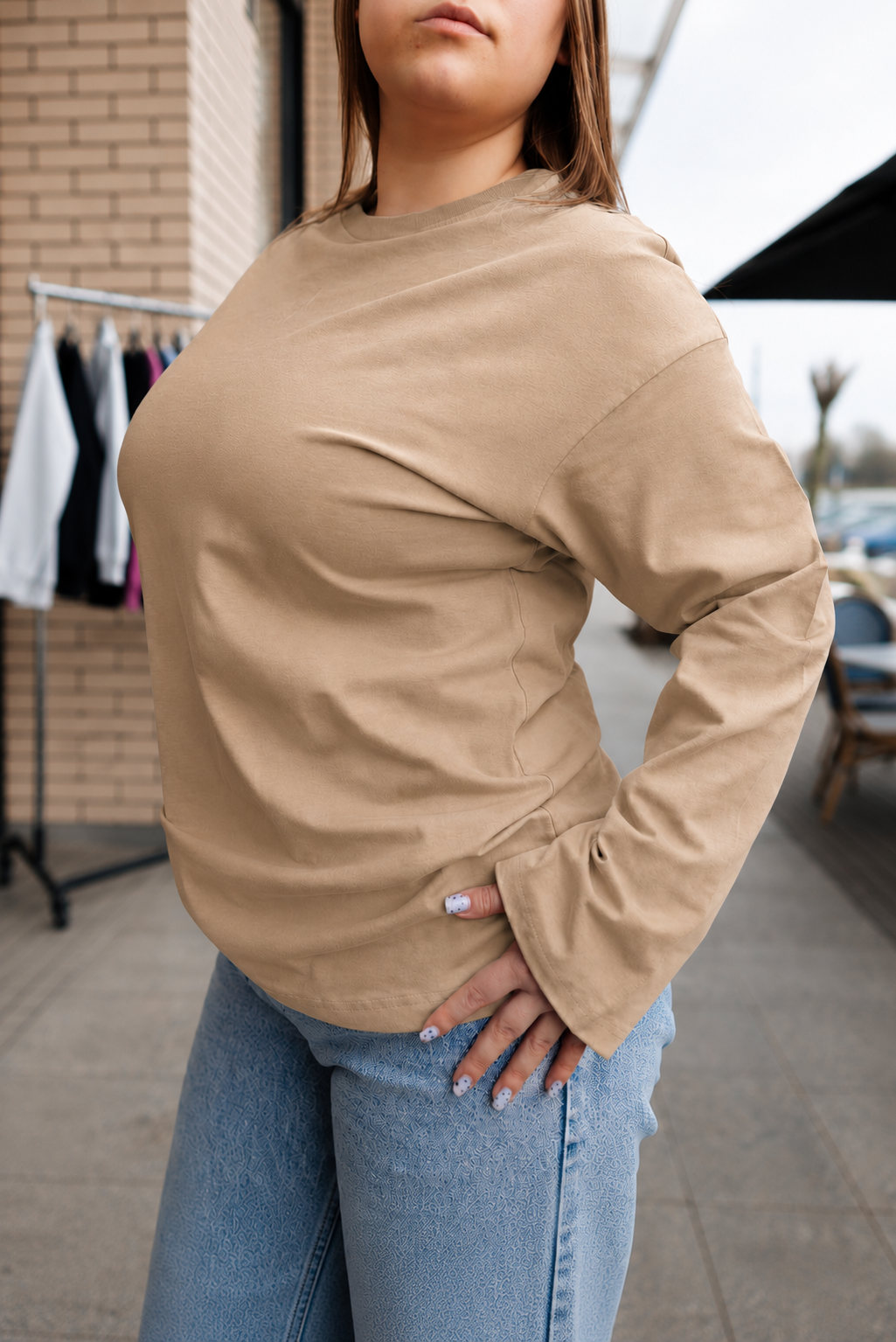 Лонгслів оверсайз eSTetdruk бавовна XL/2XL Бежевий (STLO012)