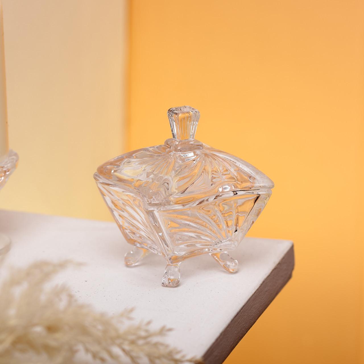 Конфетница с крышкой стеклянная 7,5х7,5х9 см - фото 5