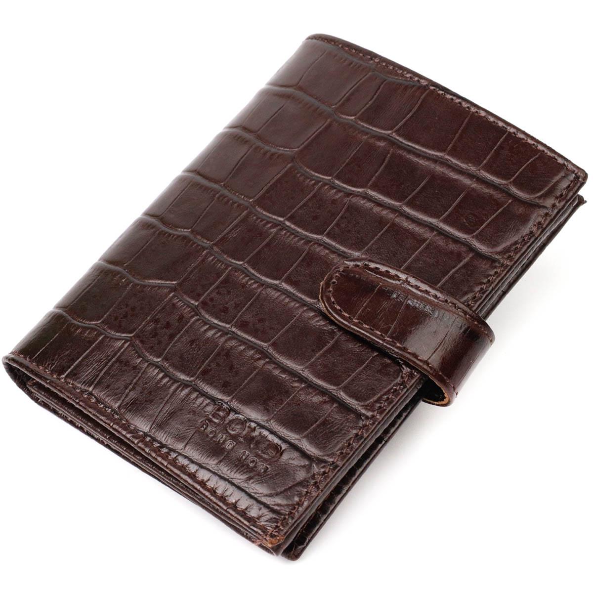 Портмоне чоловіче Bond-Wallet 22058 з натуральної шкіри з тисненням під крокодила Коричневий