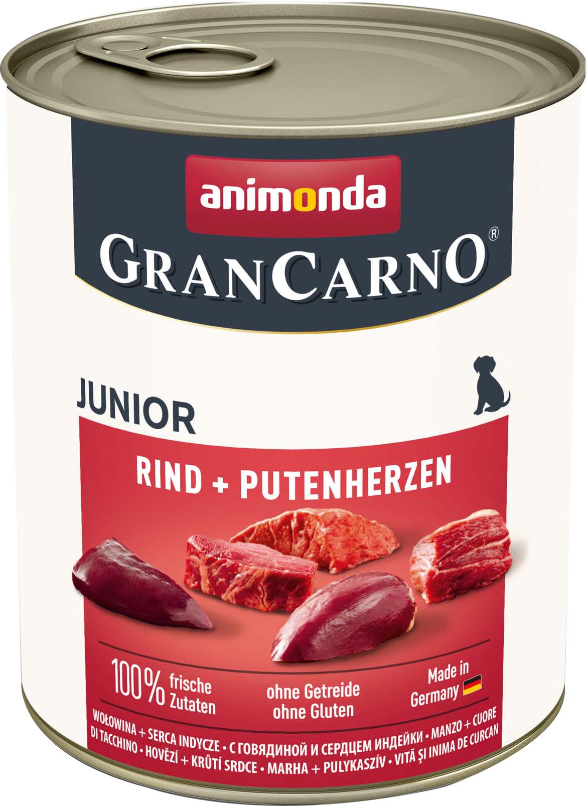 Корм влажный для щенков Animonda GranCarno Junior Beef/Turkey hearts с говядиной и индейкой 800 г (4017721827683)