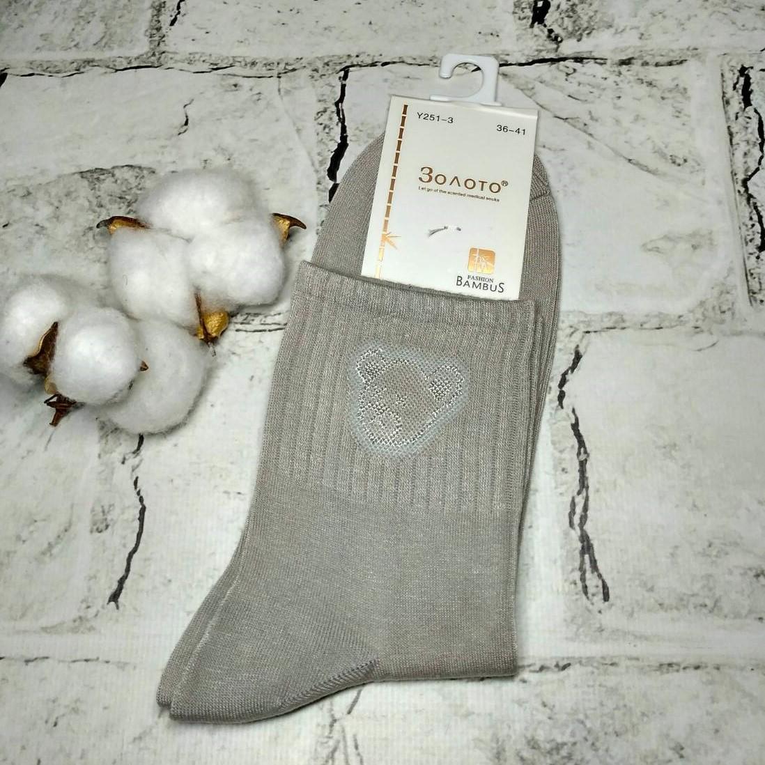Носки женские бамбуковые с высокой резинкой Мишка р. 36-41 Серый (Y251-33) - фото 1