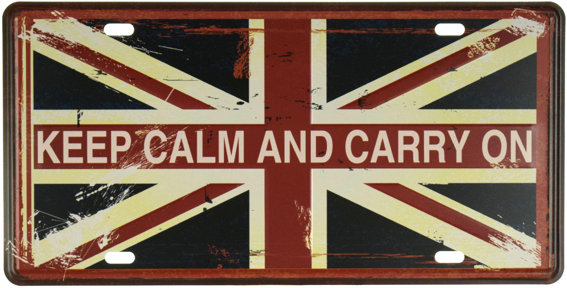 Табличка металлическая Keep Calm and Carry On Union Jack 15x30 см