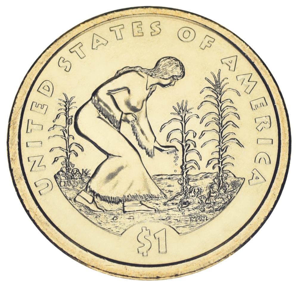 Коллекционная монета США 1 доллар 2009 P UNC Сакагавея Коренные американцы Посадка культур (KM#467)