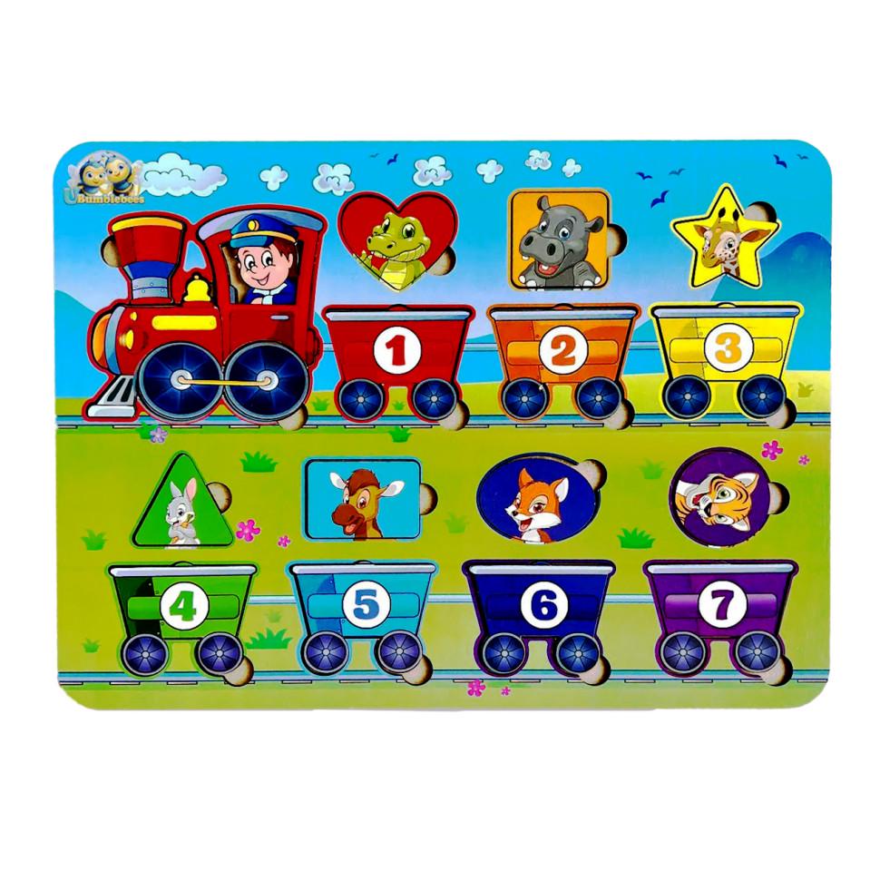 Пазлы деревянные Ubumblebees Геометрические фигуры сортер-паровоз 30х23 см (ID-180-D-40)