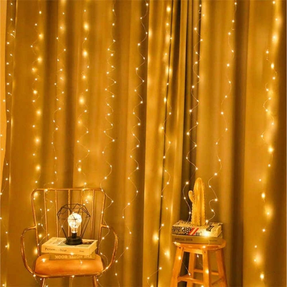 Гірлянда штора Роса від USB і батарейок/з пультом/прозора жилка Теплий білий - фото 8