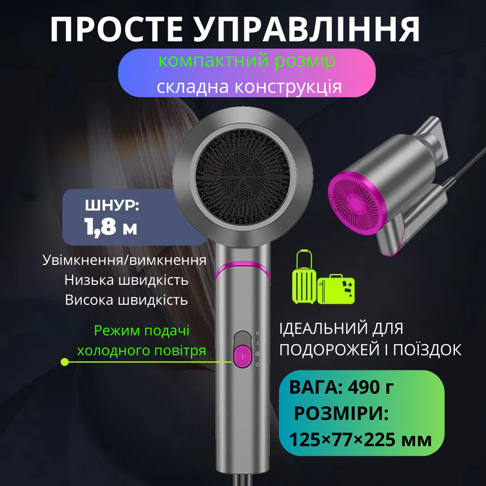 Фен для волосся Hoco з іонізацією та регулюванням температури 1600 Вт Сірий (HP13-Plus) - фото 4