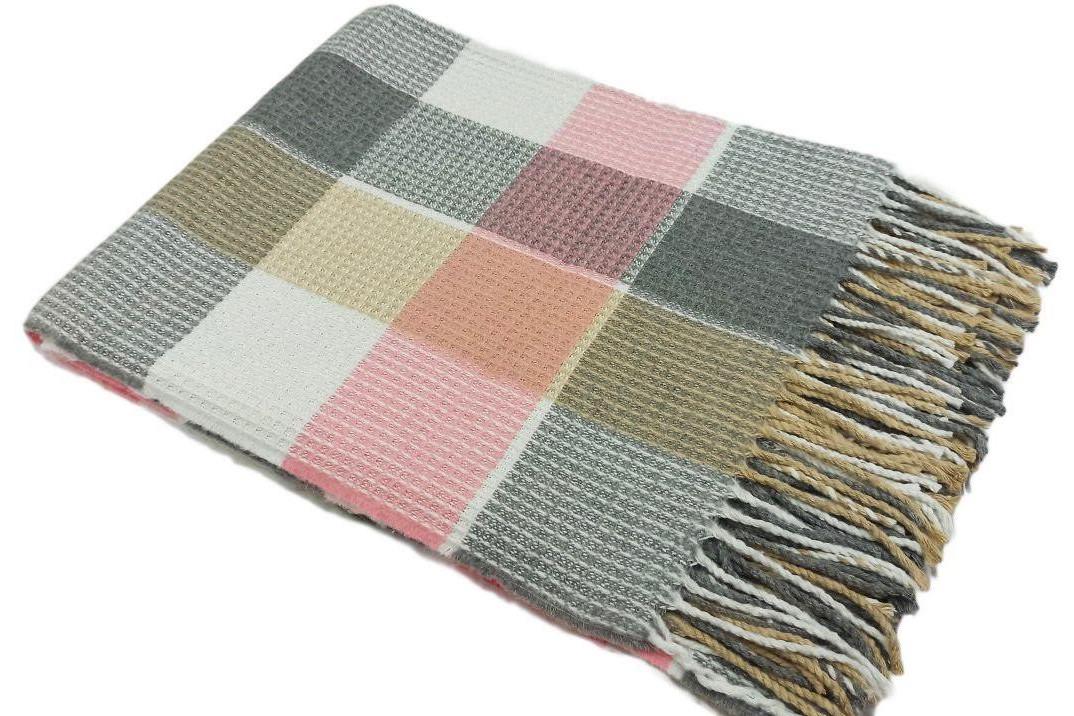 Плед хлопковый Vladi Валенсия 140х200 см Белый/Серый/Песочный/Розовый (f135df41)