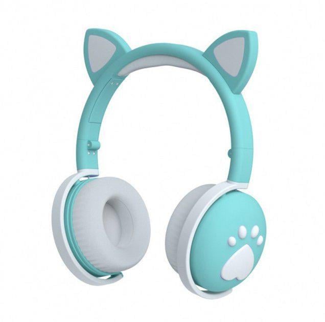 Наушники беспроводные CAT EAR ВК1 с LED подсветкой и ушками Зеленый