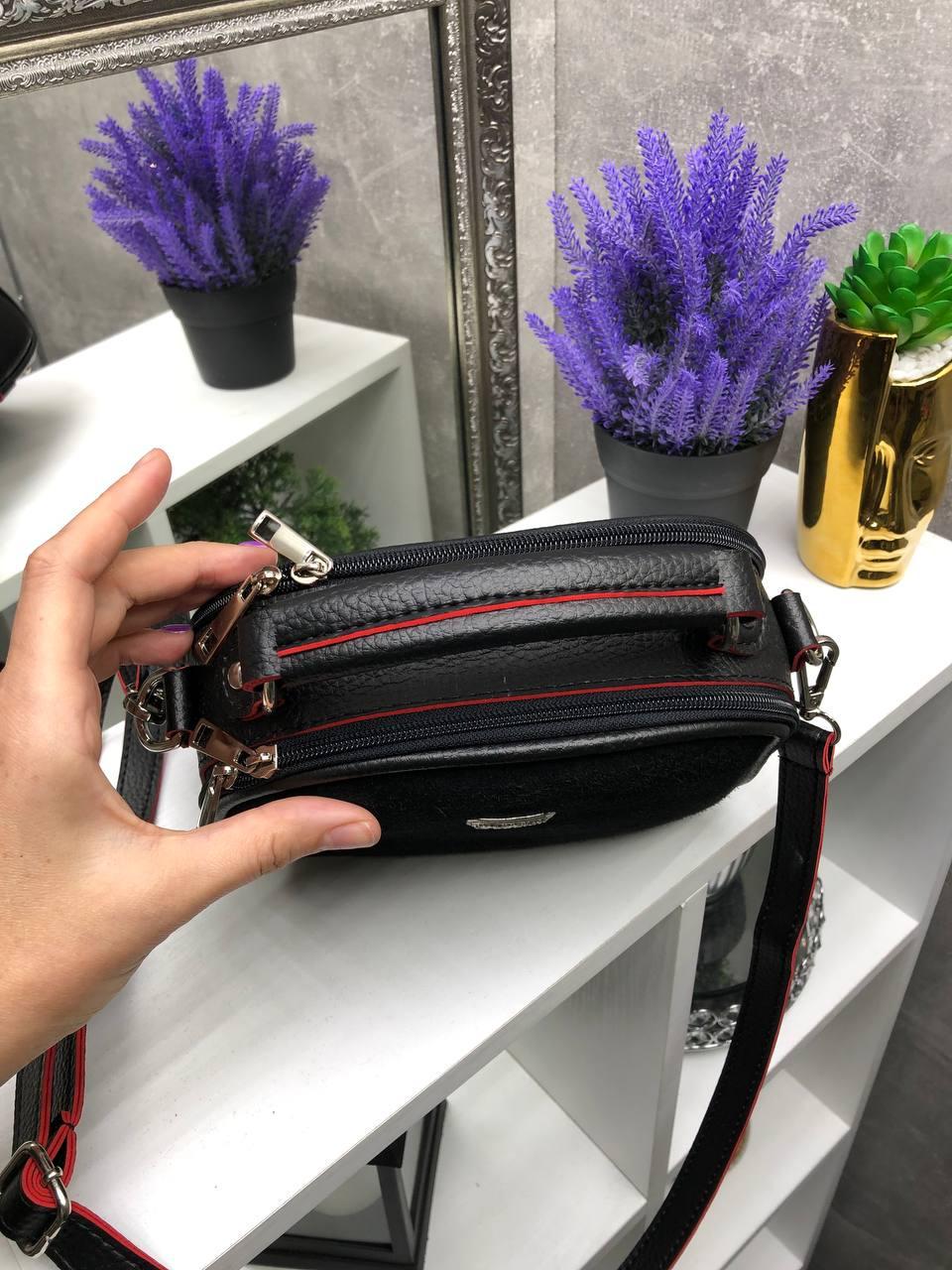 Сумка женская кросс-боди из экокожи 22х17х9 см Черный/Красный (2682007782) - фото 6 Сумка женская кросс-боди из экокожи 22х17х9 см Черный/Красный (2682007782) - фото 6