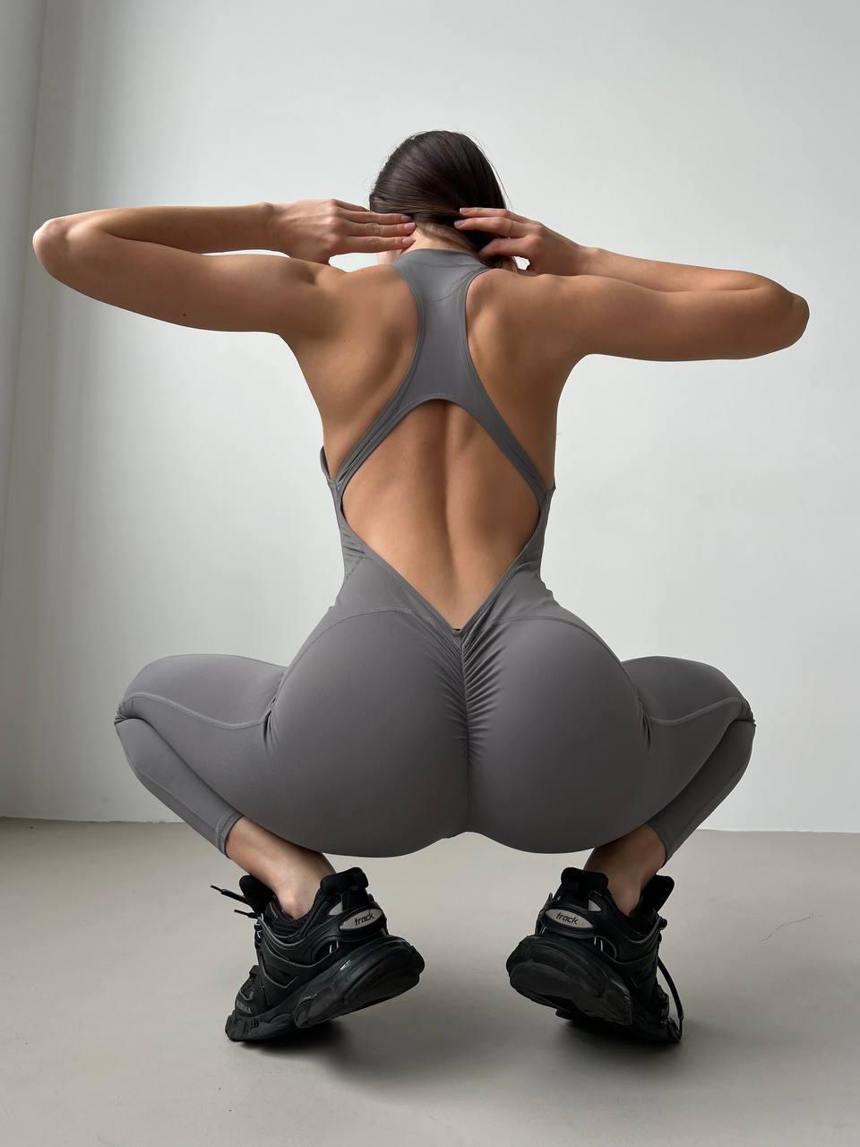 Комбинезон спортивный длинный с чашками и пуш-ап L Серый (WH03L) - фото 9