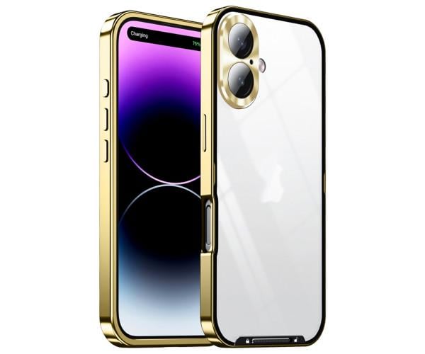 Чехол накладка Metal Glass для iPhone 16 с дополнительной защитой на камеру Золотой Чехол накладка Metal Glass для iPhone 16 с дополнительной защитой на камеру Золотой