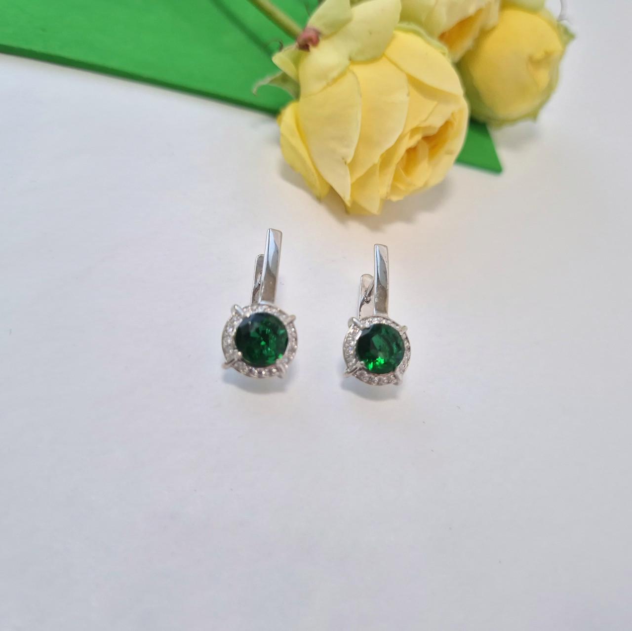 Сережки серьги палочки с зеленым камнем серебро 925 пробы родированное 3,78 г (72269з)