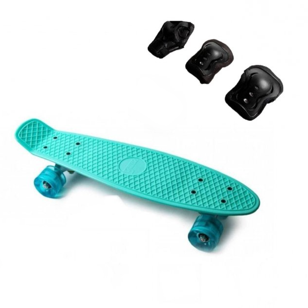 Пенніборд Penny з підсвіткою коліс та комплектом захисту Блакитний (TP23)