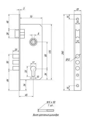 Замок врезной цилиндрический с ручкой Avers 2210/60-G (303877) - фото 2