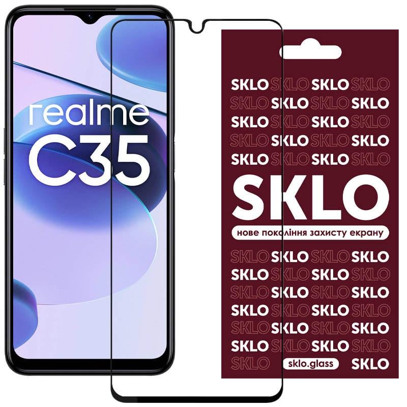 Защитное стекло противоударное SKLO 3D full glue для Realme C35 Black (00000057393_1)