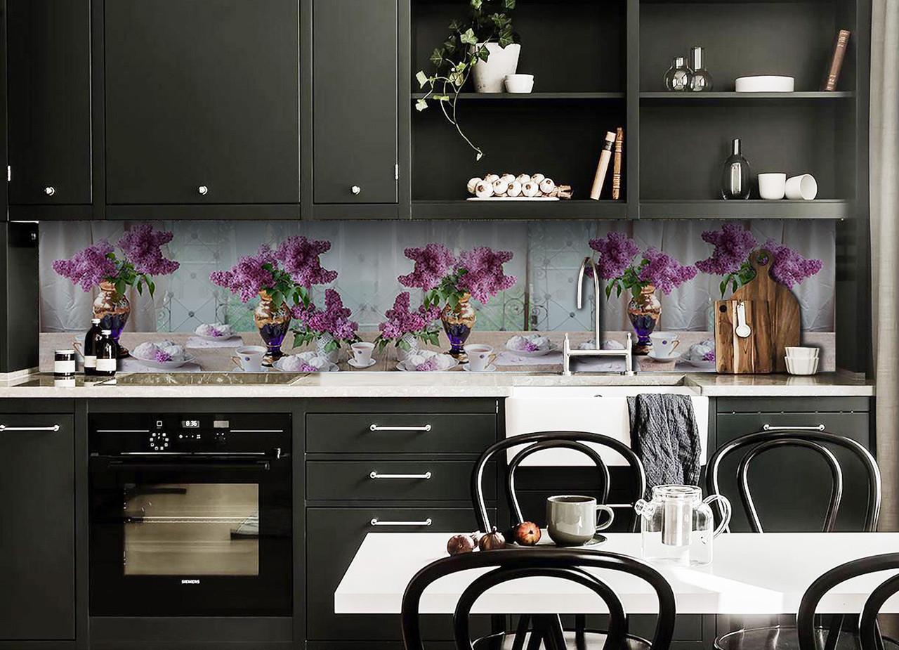 Кухонный фартук Букеты сирени из самоклеющейся виниловой пленки 60х300 см Фиолетовый