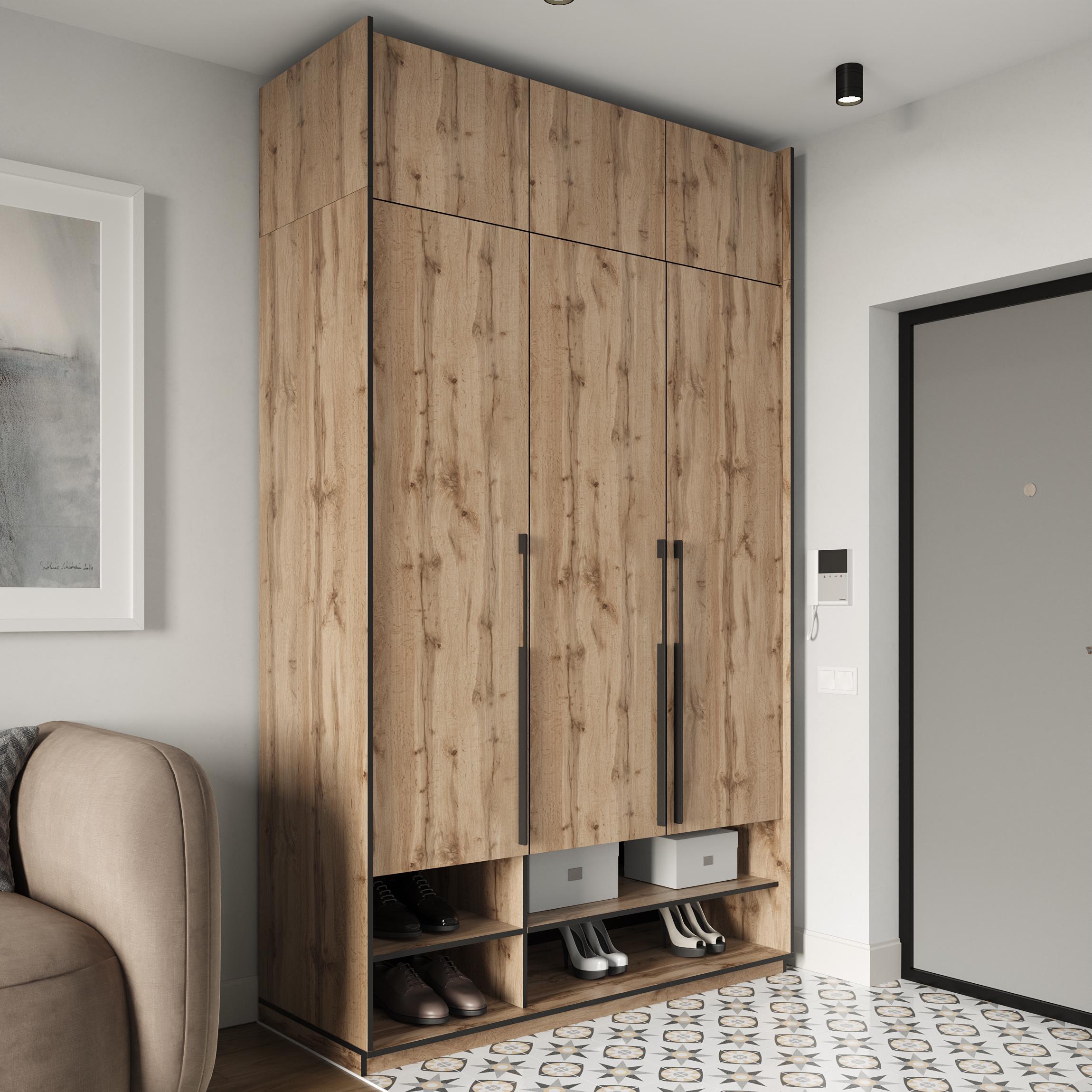 Шкаф в прихожую распашной трехдверный со штангой для одежды и антресолью 1485х2500х570 мм Дуб аппалачи (mr-6a-ap)