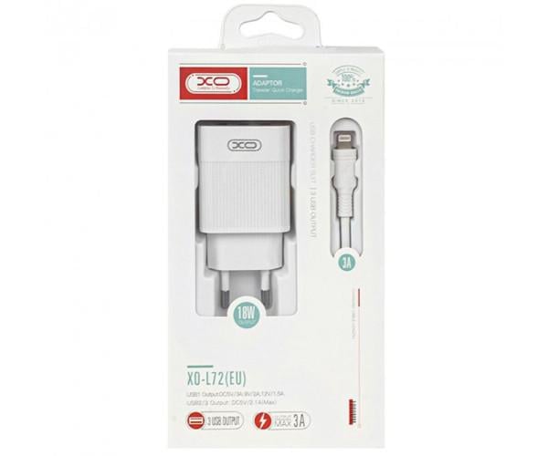 Устройство зарядное сетевое XO L72 QC3.0 3USB 18 W 3А cable Lightning White