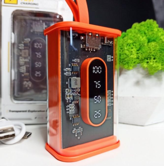 Повербанк з прозорими стінками та світлодіодним дисплеєм 10000 mAh Помаранчевий (2104618813) - фото 2