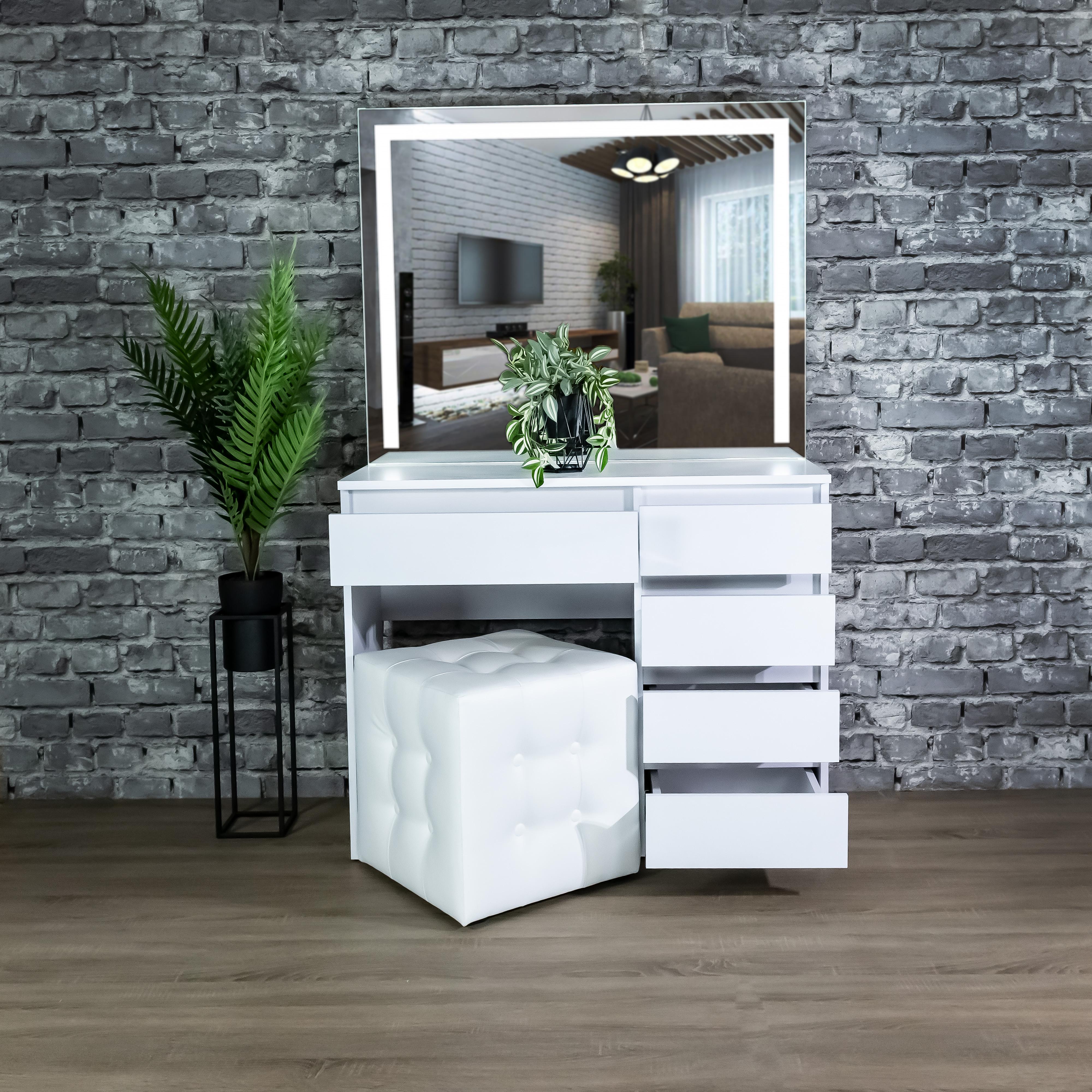 Стіл макіяжний з підсвіткою та шухлядками 160х100х40 см Білий (03/06)