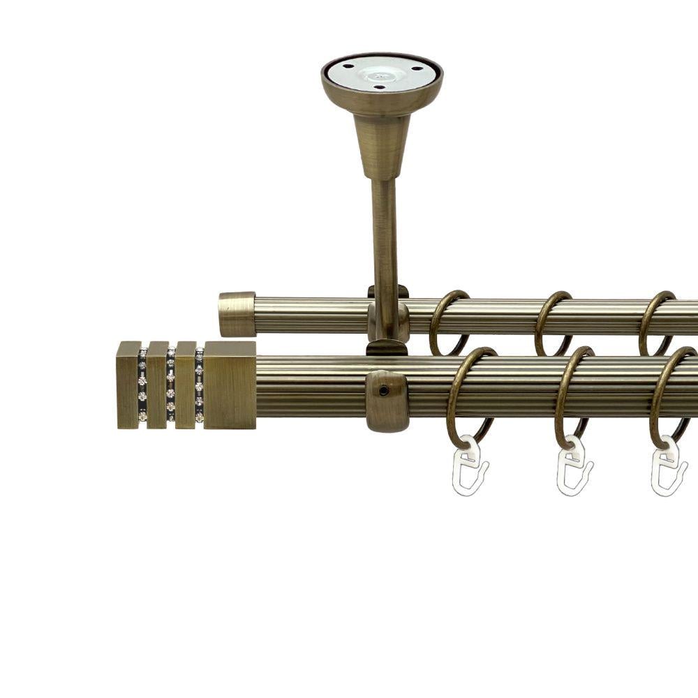 Карниз Orvit Ацтека металевий дворядний відкритий до стелі рифлена труба кільце металеве 25/16 мм 200 см Антик (00-00018706)