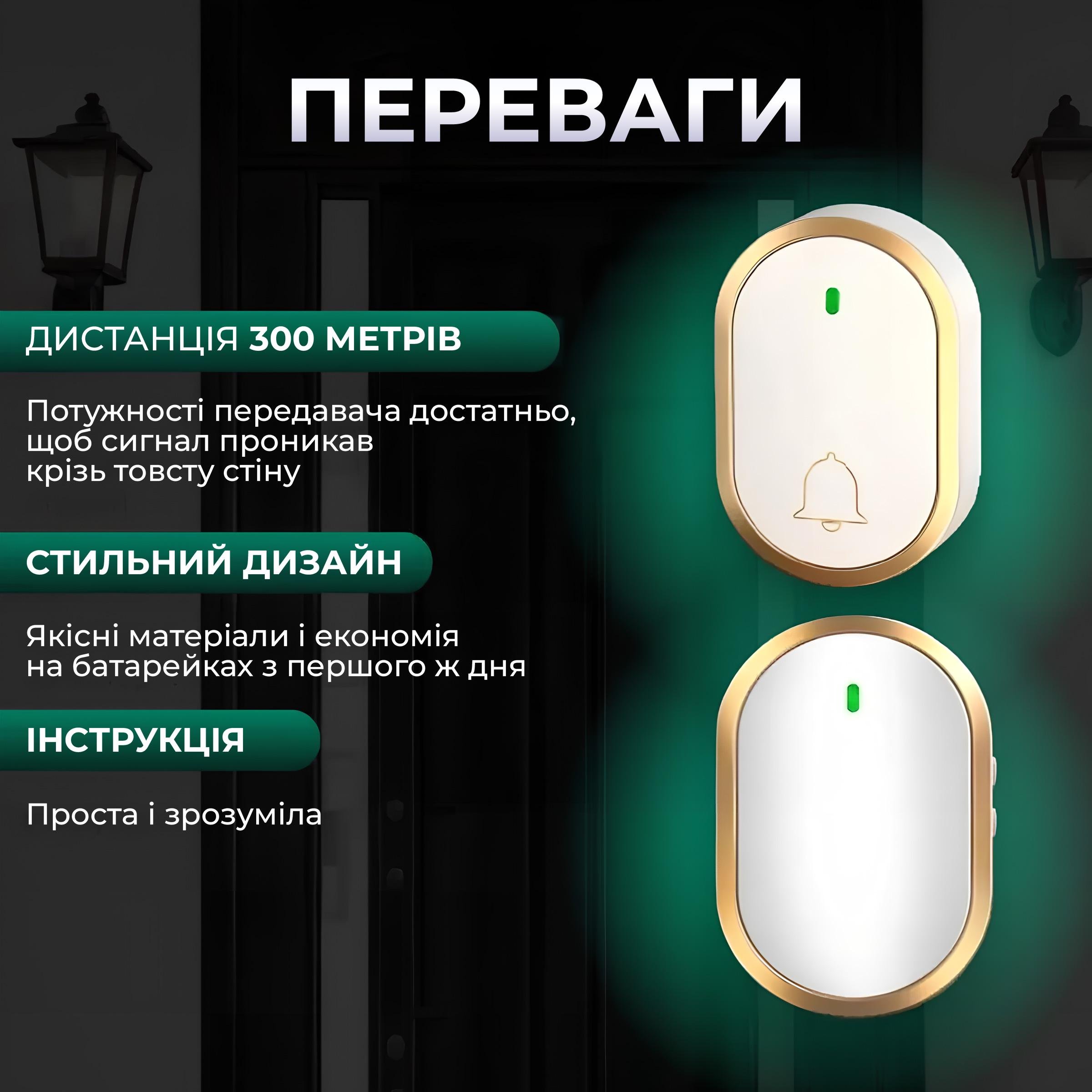 Дверной звонок беспроводной Kayfovo DB-15 музыкальный водонепроницаемый до 300 м White (29054) - фото 5 Дверной звонок беспроводной Kayfovo DB-15 музыкальный водонепроницаемый до 300 м White (29054) - фото 5