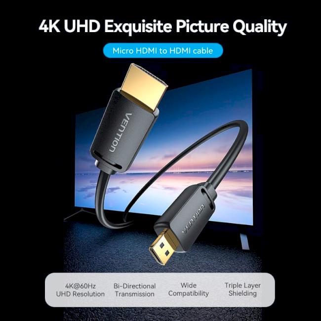 Кабель для передачи данных Vention Micro-HDMI - HDMI v2.0 1,5 м Черный (AGIBG) - фото 6