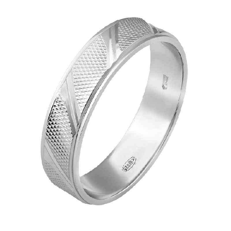 Обручальное кольцо серебряное с глубоким диагональным орнаментом р. 18