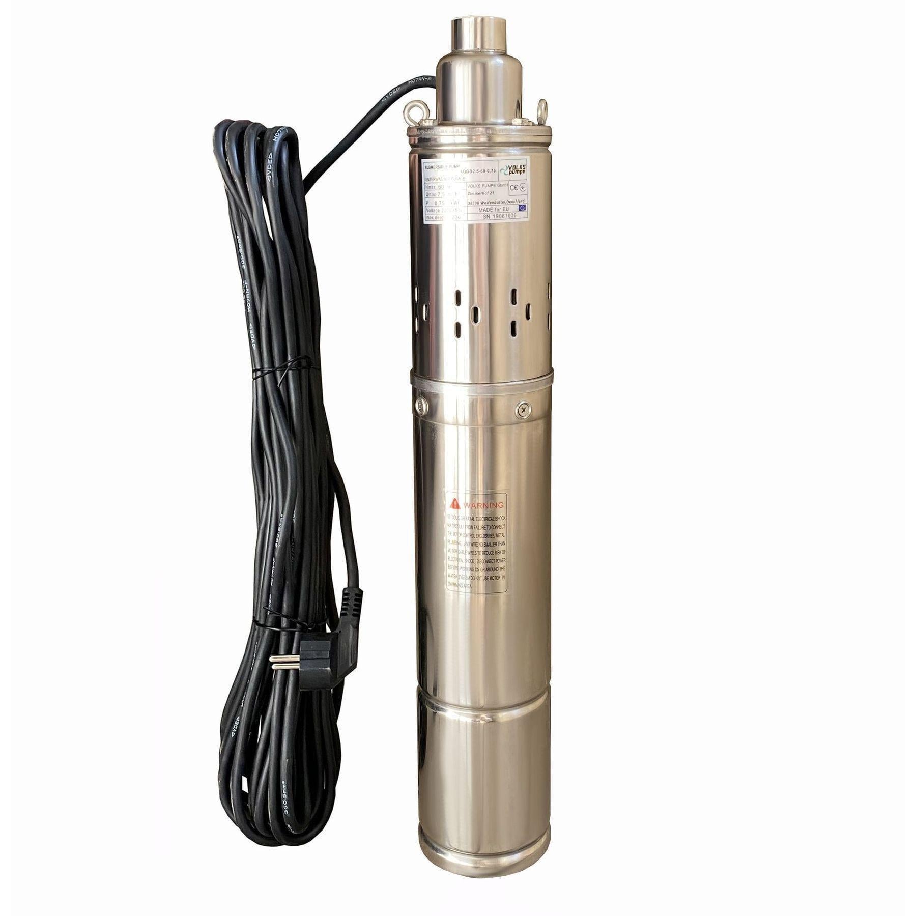 Насос скважинный шнековый VOLKS pumpe 4QGD 2,5-60 0,75 кВт с кабелем 15 м (10726)