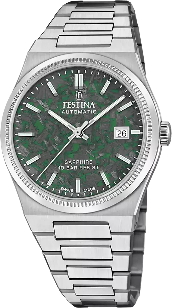 Наручные часы мужские Festina F20028/B Rive Swiss Made со стальным корпусом/сапфировым стеклом WR 100 м и циферблатом с рисунком
