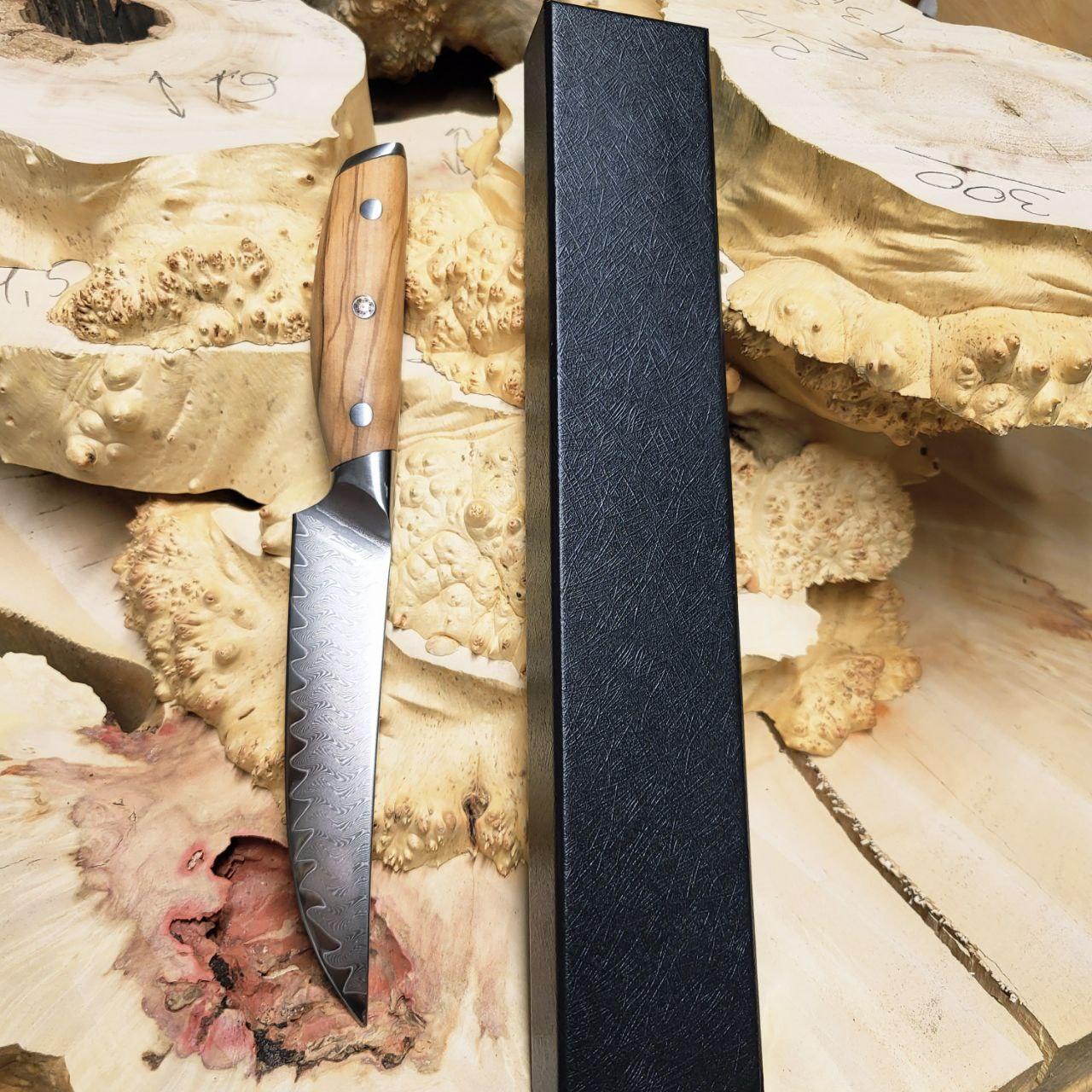 Кухонний ніж із дамаської сталі з дерев'яною рукояттю - фото 6
