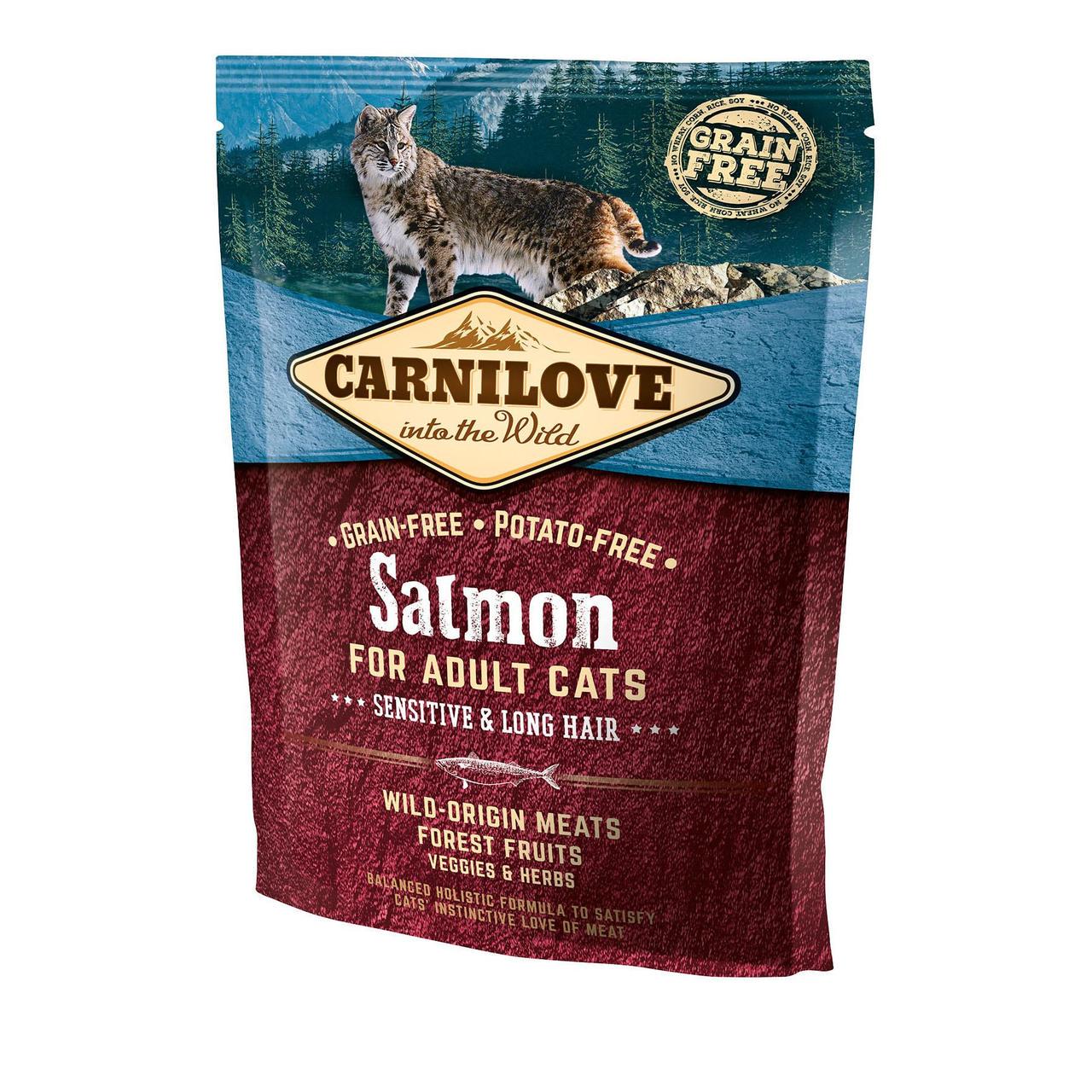 Корм сухий для котів з чутливим травленням Carnilove Cat Salmon-Sensitive & Long Hair з лососем 400 г (11237591) - фото 1