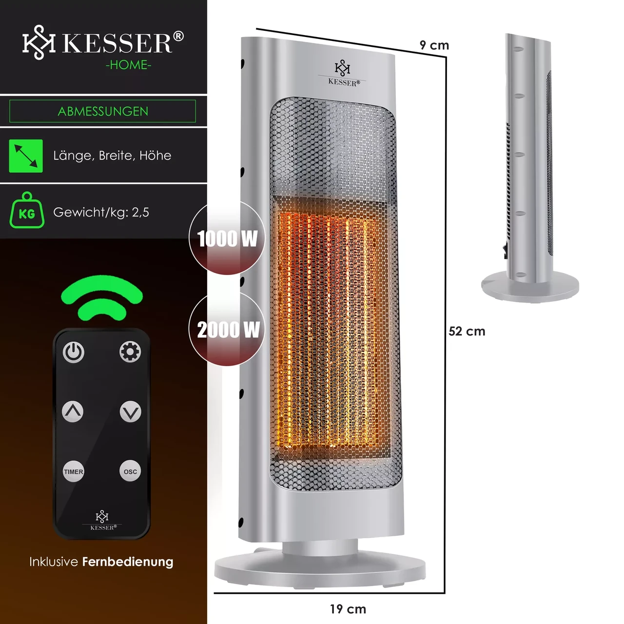 Инфракрасный обогреватель KESSER керамический 2000 Вт 52x9x19 см (14236gr) - фото 3 Инфракрасный обогреватель KESSER керамический 2000 Вт 52x9x19 см (14236gr) - фото 3