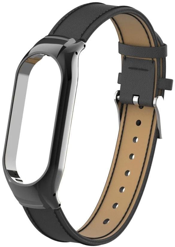 Браслет кожаный Uniset для Mi Band 7 Black (34615-2B)