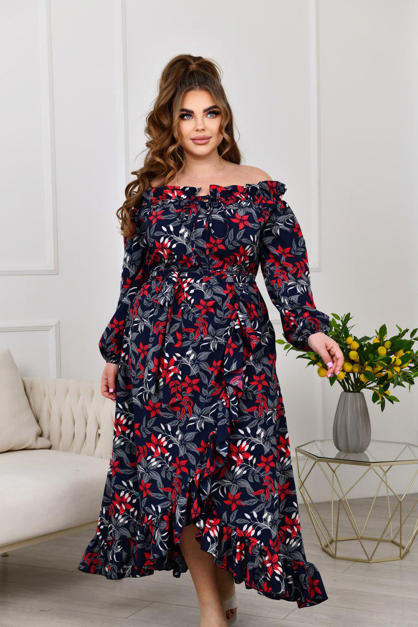 Сукня довга з розрізами р. 64-66 Синій (3641) - фото 3 Сукня довга з розрізами р. 64-66 Синій (3641) - фото 3