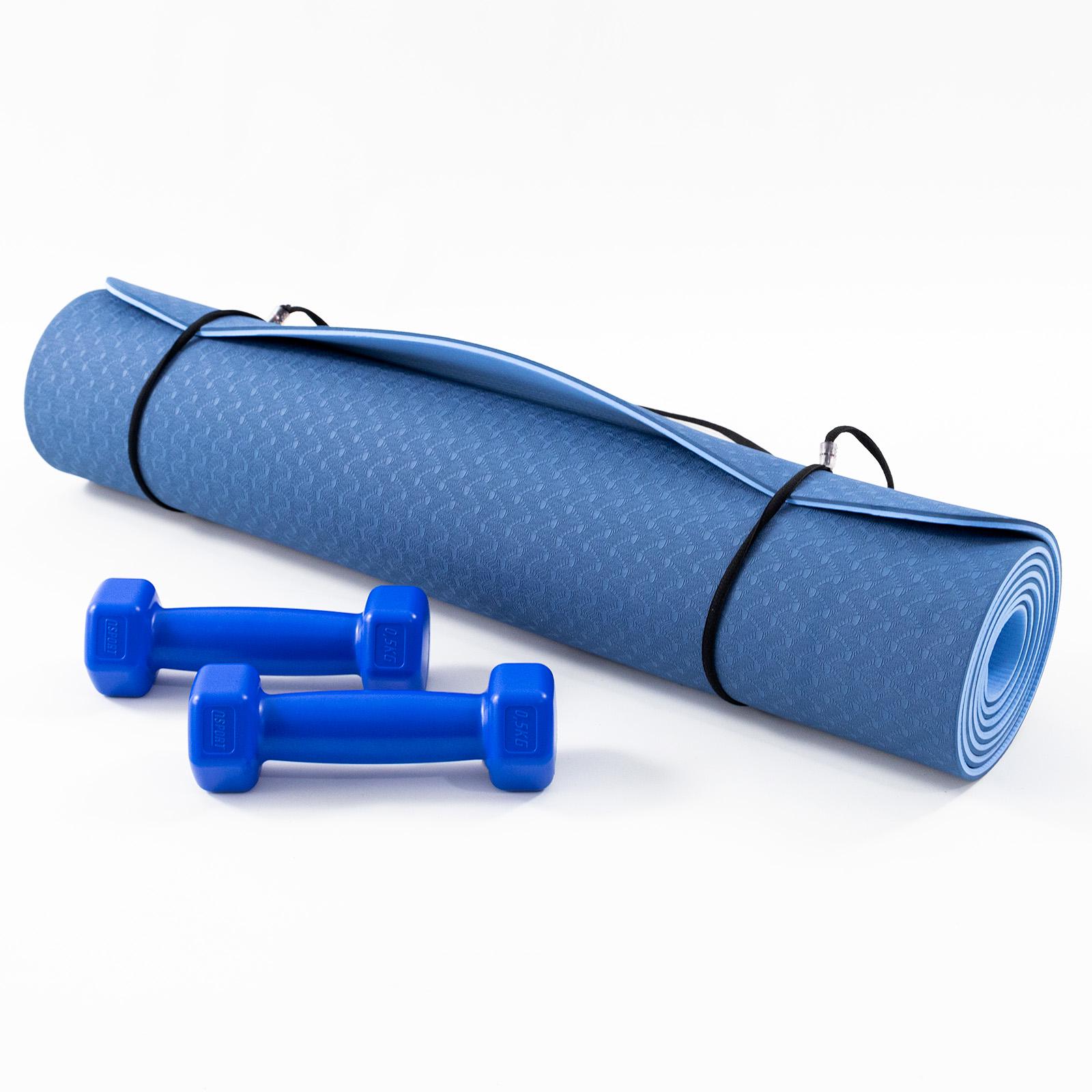 Коврик для йоги и фитнеса OSPORT Set 62 TPE и гантели для фитнеса и спорта 2 шт. по 0,5 кг Сине-голубой (n-0092) - фото 6