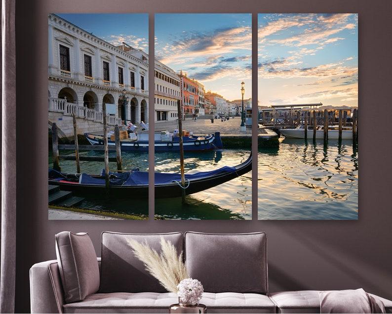 Модульная картина на холсте из трех частей KIL Art Пирс с гондолами в Венеции 128x81 см (M3_L_502)
