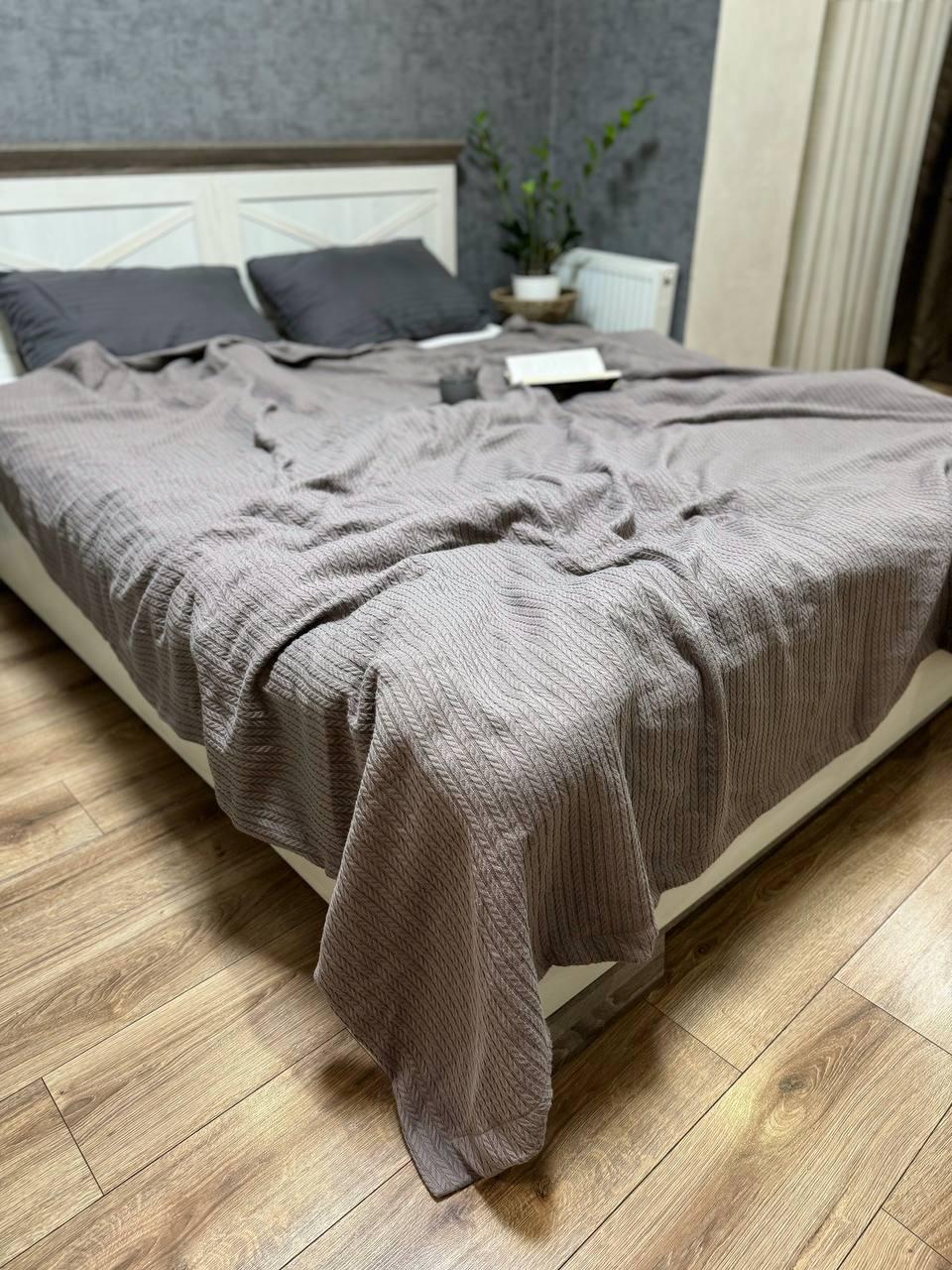 Плед-покрывало Косичка хлопковый полуторный 160х230 см Коричневый (15265813)