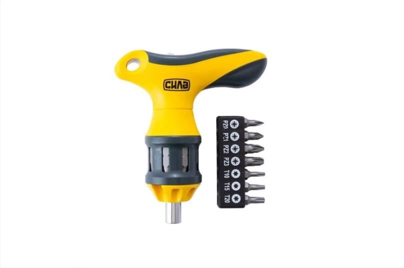 Викрутка T-подібна реверсивна посилена з бітами CrV 16в1 (302029)