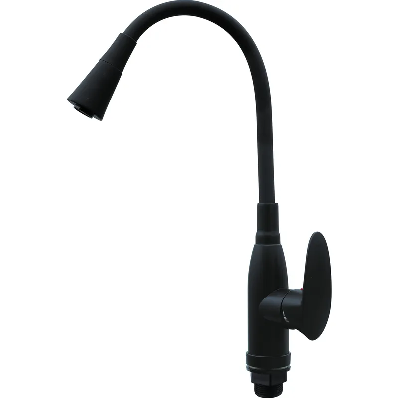 Смеситель для кухни PLAMIX CEZAR-011-B с гибким шлангом высокий однорычажный пластик Черный (b-PM0719)
