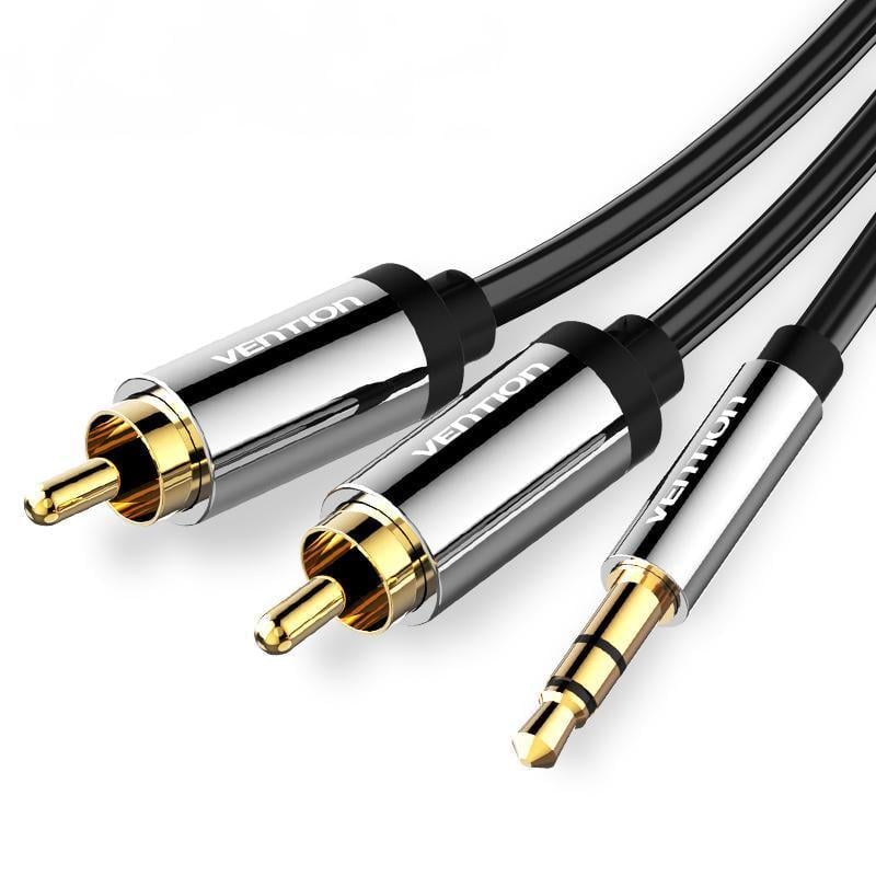 Кабель Vention 3.5 мм minijack-2RCA стерео тюльпаны Hi-Fi звук TRS AUX 1,5м Черный (BCFBG)